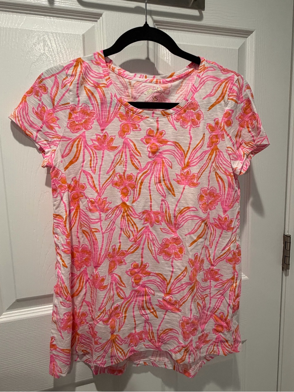 Lilly Pulitzer White Tee with Pink and Orange Floral Print